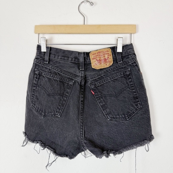 Vintage Levi’s High Rise Button Fly Faded Black Distressed Shorts made in USA - Picture 1 of 9